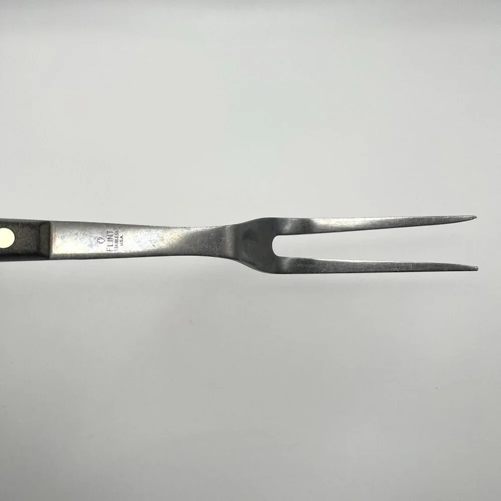 Vintage Flint Stainless USA Carving Fork 2-Prong Meat Mid Century Retro Kitchen